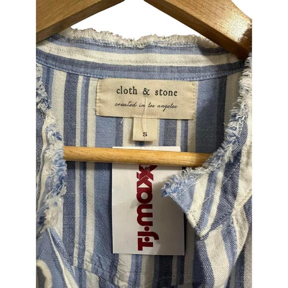 CLOTH & STONE women's blue white linen blend gauze button down shirt dress S - Picture 5 of 6